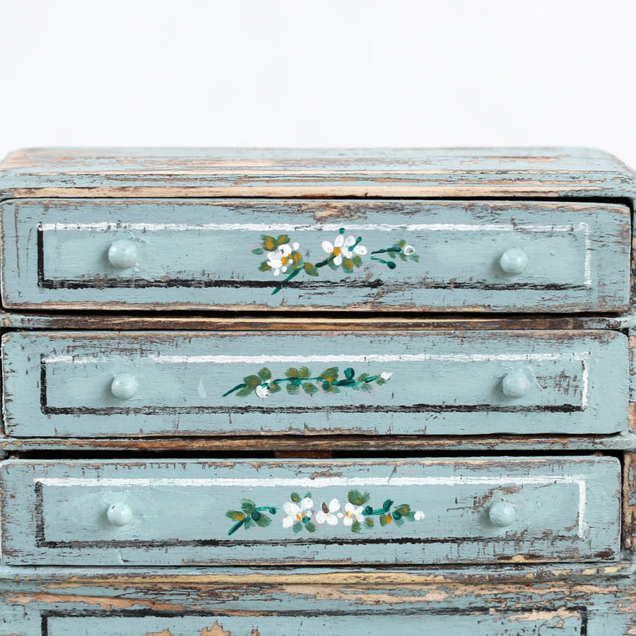 Dollhouse Furniture - Floral Painted Teal Drawers