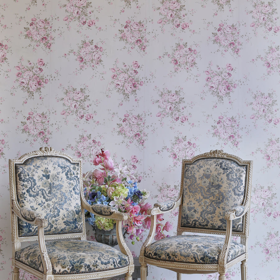 Rachel Ashwell Wallpaper - Flora Pink on Stone