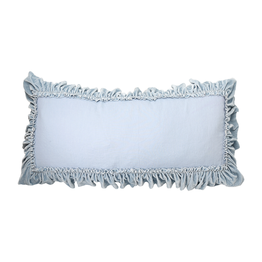 Large Blue Velvet Ruffle Pillow