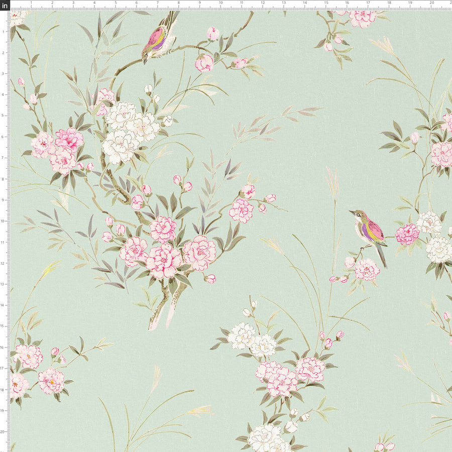 Bird Chinoiserie Sage Pillow