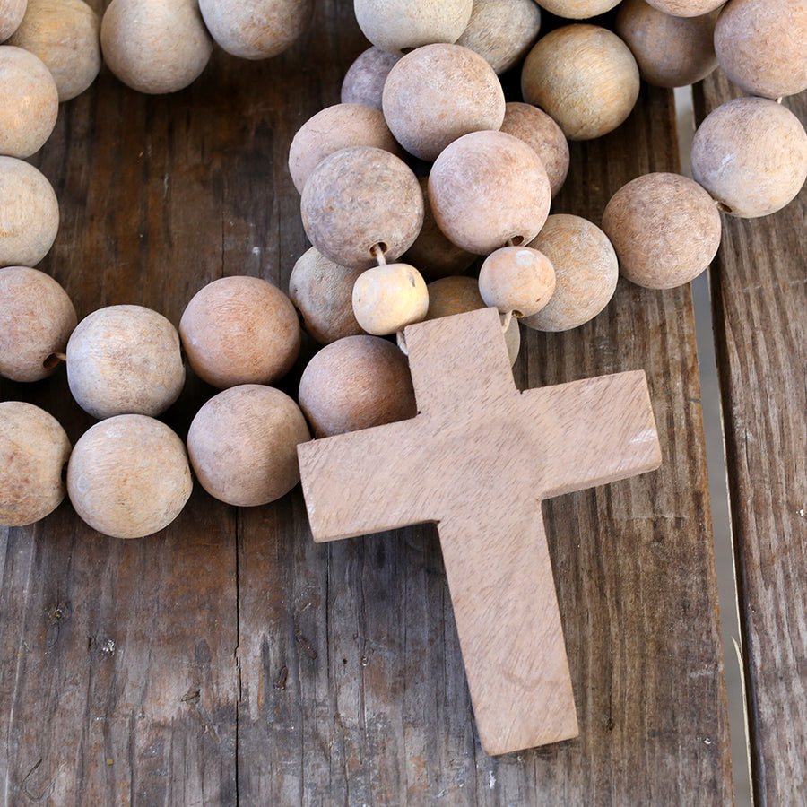 Wood Cross Prayer Beads