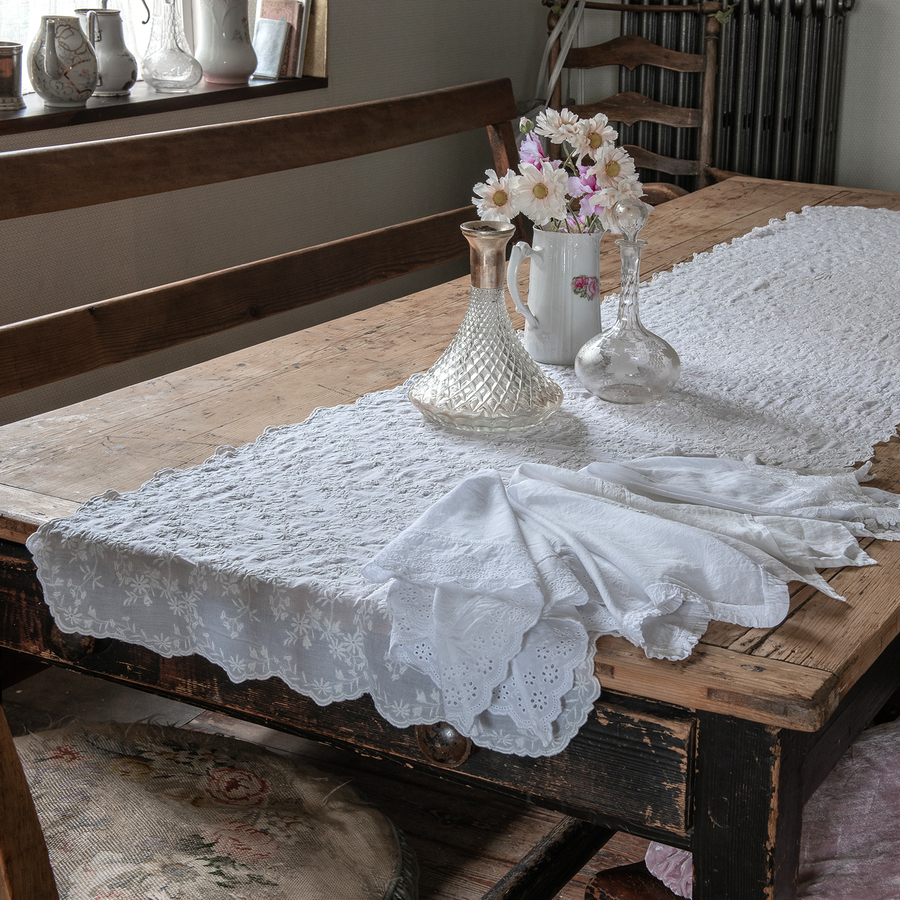 Embroidered Floral Tablecloth & Runner