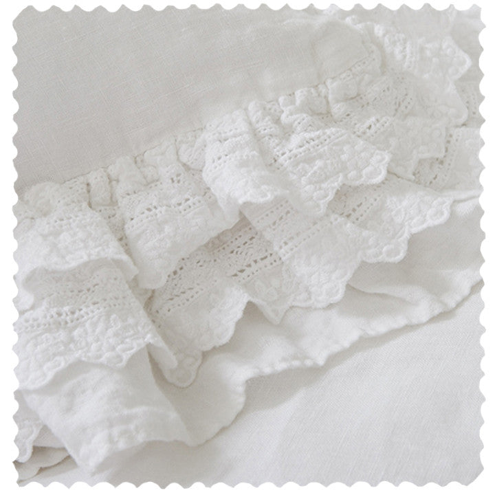 Rachel Ashwell White Linen Petticoat Bedding with Lace Trim